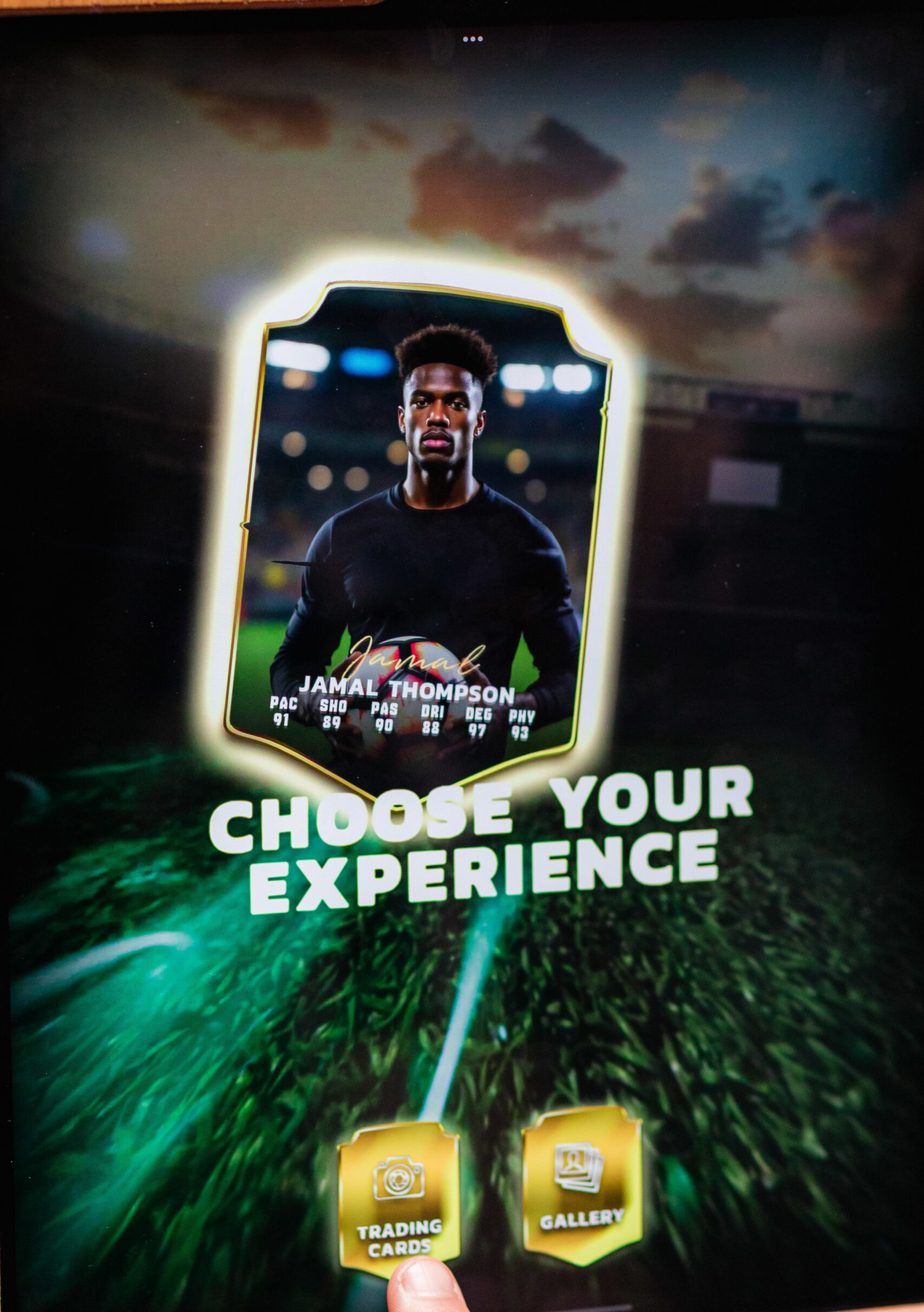 Photo booth screen showing a choose your experience trading card option